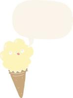 cartoon ice cream and speech bubble in retro style vector