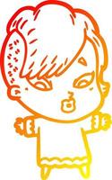 warm gradient line drawing cartoon surprised girl vector