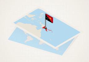 Papua New Guinea selected on map with isometric flag of Papua New Guinea. vector