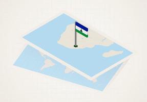 Lesotho selected on map with 3D flag of Lesotho. vector