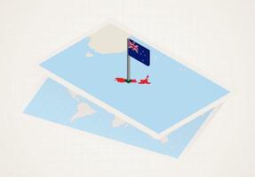 New Zealand selected on map with isometric flag of New Zealand. vector