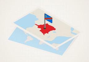 dr congo seleccionado en el mapa con bandera 3d de drc. vector