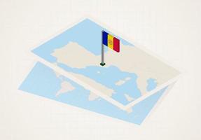 Andorra selected on map with isometric flag of Andorra. vector