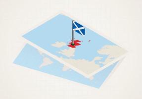 escocia seleccionada en el mapa con bandera isométrica de escocia. vector