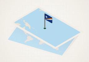 Marshall Islands selected on map with isometric flag of Marshall Islands. vector