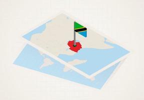 Tanzania selected on map with 3D flag of Tanzania. vector