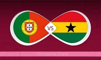 portugal vs ghana en competición de fútbol, grupo a. versus icono en el fondo del fútbol. vector