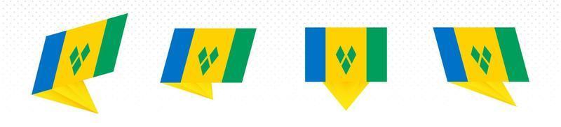 Flag of Saint Vincent and the Grenadines in modern abstract design, flag set. vector