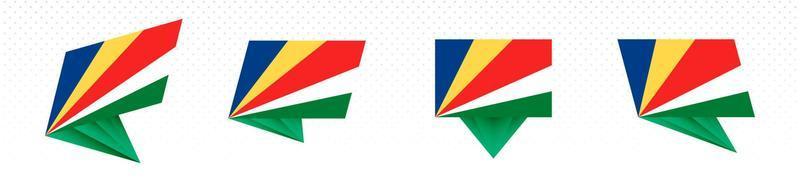 Flag of Seychelles in modern abstract design, flag set. vector