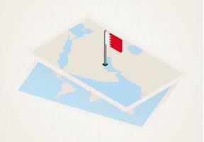 Bahrain selected on map with isometric flag of Bahrain. vector