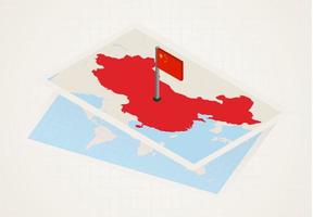 China selected on map with isometric flag of China. vector