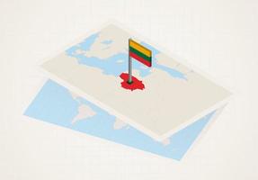 Lithuania selected on map with isometric flag of Lithuania. vector