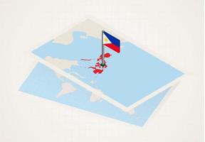 Philippines selected on map with isometric flag of Philippines. vector