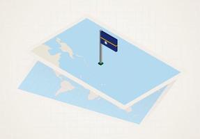 Nauru selected on map with isometric flag of Nauru. vector