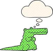 cartoon crocodile and thought bubble in comic book style vector