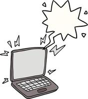 cartoon laptop computer and speech bubble vector