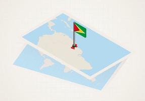 Guyana selected on map with isometric flag of Guyana. vector