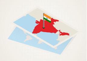 india seleccionada en el mapa con bandera isométrica de india. vector