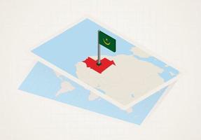 Mauritania selected on map with 3D flag of Mauritania. vector