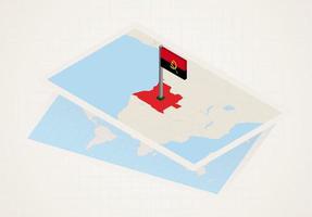 Angola selected on map with 3D flag of Angola. vector