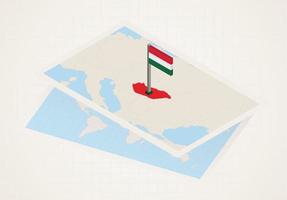 Hungary selected on map with isometric flag of Hungary. vector