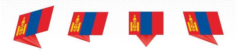 Flag of Mongolia in modern abstract design, flag set. vector