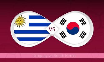 uruguay vs corea del sur en competencia de futbol, grupo a. versus icono en el fondo del fútbol. vector