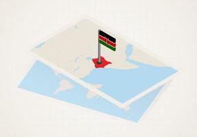 Kenya selected on map with 3D flag of Kenya. vector