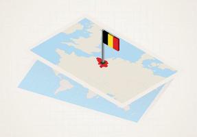 Belgium selected on map with isometric flag of Belgium. vector