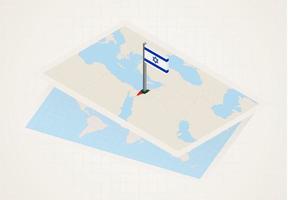 Israel selected on map with isometric flag of Israel. vector