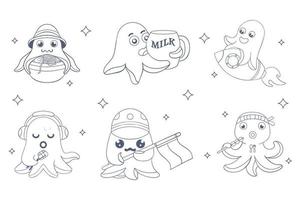 Line art Cute Octopus for coloring page vector