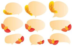 Set speech bubbles with brown leaves. Autumn and fall concept on white background.warm color chat vector doodle message or communication icon Cloud speaking for comics and minimal message dialog