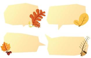 Set speech bubbles with brown leaves. Autumn and fall concept on white background.warm color chat vector doodle message or communication icon Cloud speaking for comics and minimal message dialog