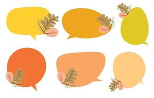 Set speech bubbles with brown leaves. Autumn and fall concept on white background.warm color chat vector doodle message or communication icon Cloud speaking for comics and minimal message dialog