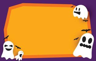 Orange blank paper background with scary and fun ghost and bats, with copy space for Halloween design, vector illustration.