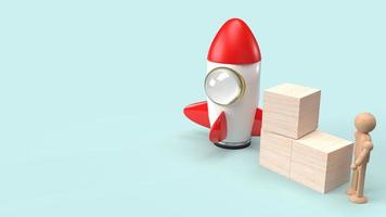 rocket and wood cube figure toy 3d rendering for start up content. photo