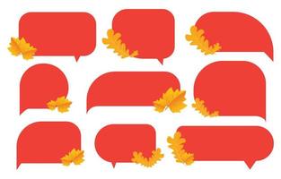 Set speech bubbles with brown leaves. Autumn and fall concept on white background.warm color chat vector doodle message or communication icon Cloud speaking for comics and minimal message dialog