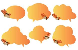 Set speech bubbles with brown leaves. Autumn and fall concept on white background.warm color chat vector doodle message or communication icon Cloud speaking for comics and minimal message dialog