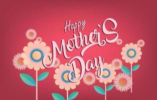 vector de banner de tarjeta de felicitación del día de la madre con flores de primavera. símbolo de amor y letras escritas a mano sobre fondo rosa.