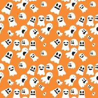 Halloween ghost background seamless pattern in orange color, to be used as a greeting card or wallpaper,fabric,textile,wrapping, vector illustration.