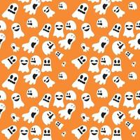 Halloween ghost background seamless pattern in orange color, to be used as a greeting card or wallpaper,fabric,textile,wrapping, vector illustration.