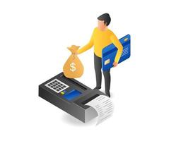 Man making transaction with money payment machine vector