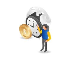 hombre con reloj despertador recordatorio de negocios vector