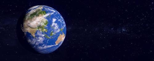 Panoramic view of the earth and galaxy. Blue planet. The World Globe from Space. Showing the continents of Asia and Australia. 3D rendering illustration. Elements of this image furnished by NASA. photo