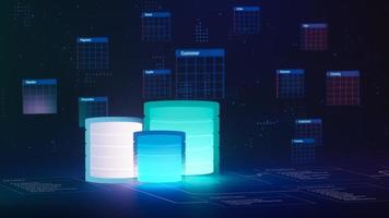 Multiple database is placed on Relational database tables. Concept of database server, SQL, data storage, database diagram design, Data center, Webhosting. 3D rendering. photo