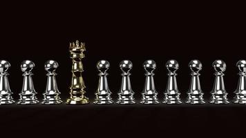 gold king chess and silver Pawn in dark tone 3d rendering for business content. photo