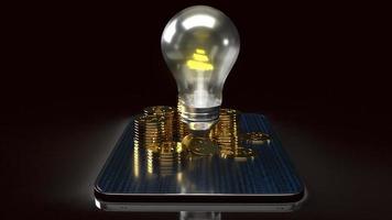 light bulb and gold coins on tablet for idea or business content 3d rendering. photo