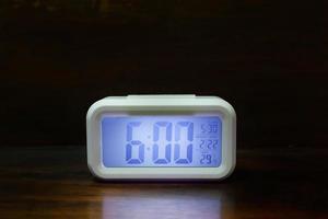 Digital alarm clock  6am close up image. photo