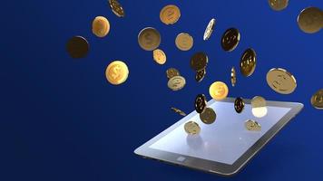tablet  and gold coin 3d rendering for business content. photo