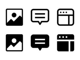 Photo-picture, message and menu icon in modern style icons are located on white and black backgrounds. The pack has six icons. vector